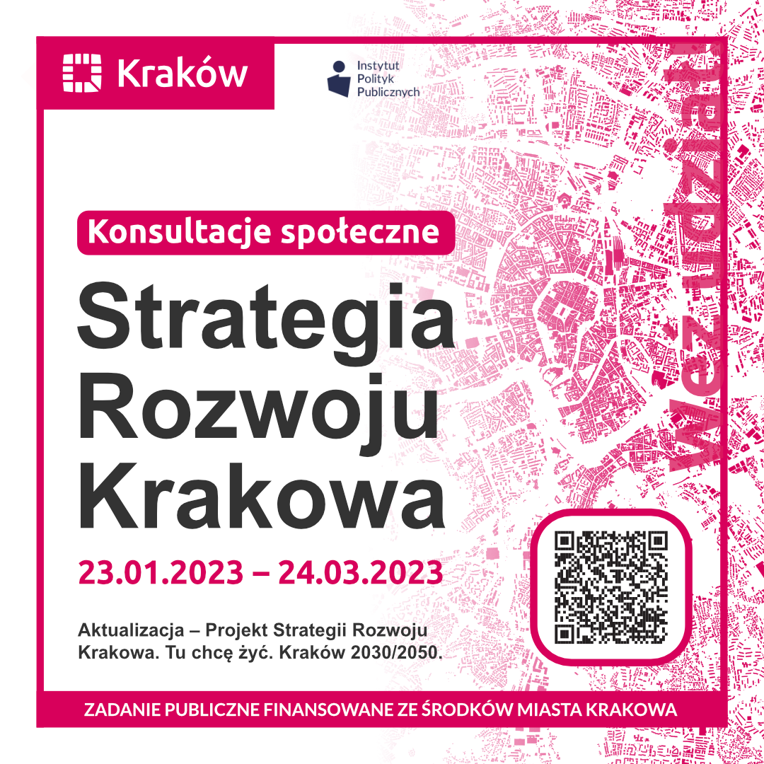 plakat Informacja dot. wsparcia procesu konsultacyjnego - Strategia Rozwoju Krakowa